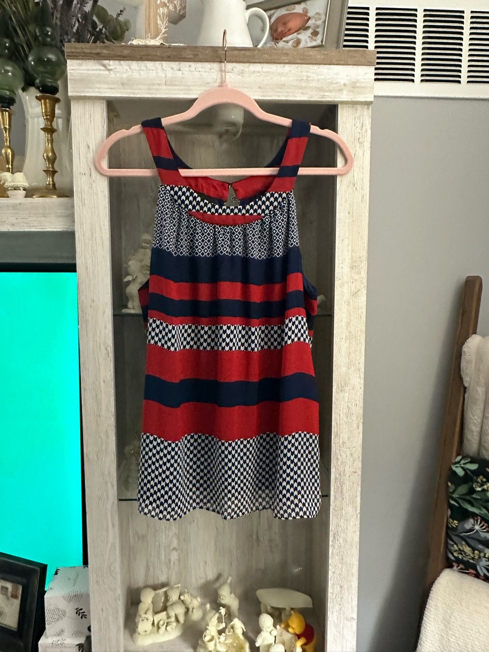 AGB Red and Navy Striped Sleeveless Blouse
